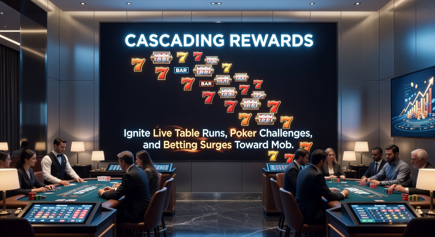 Dynamic split-screen of poker hands, sports betting odds, and mobile loyalty tier progression charts
