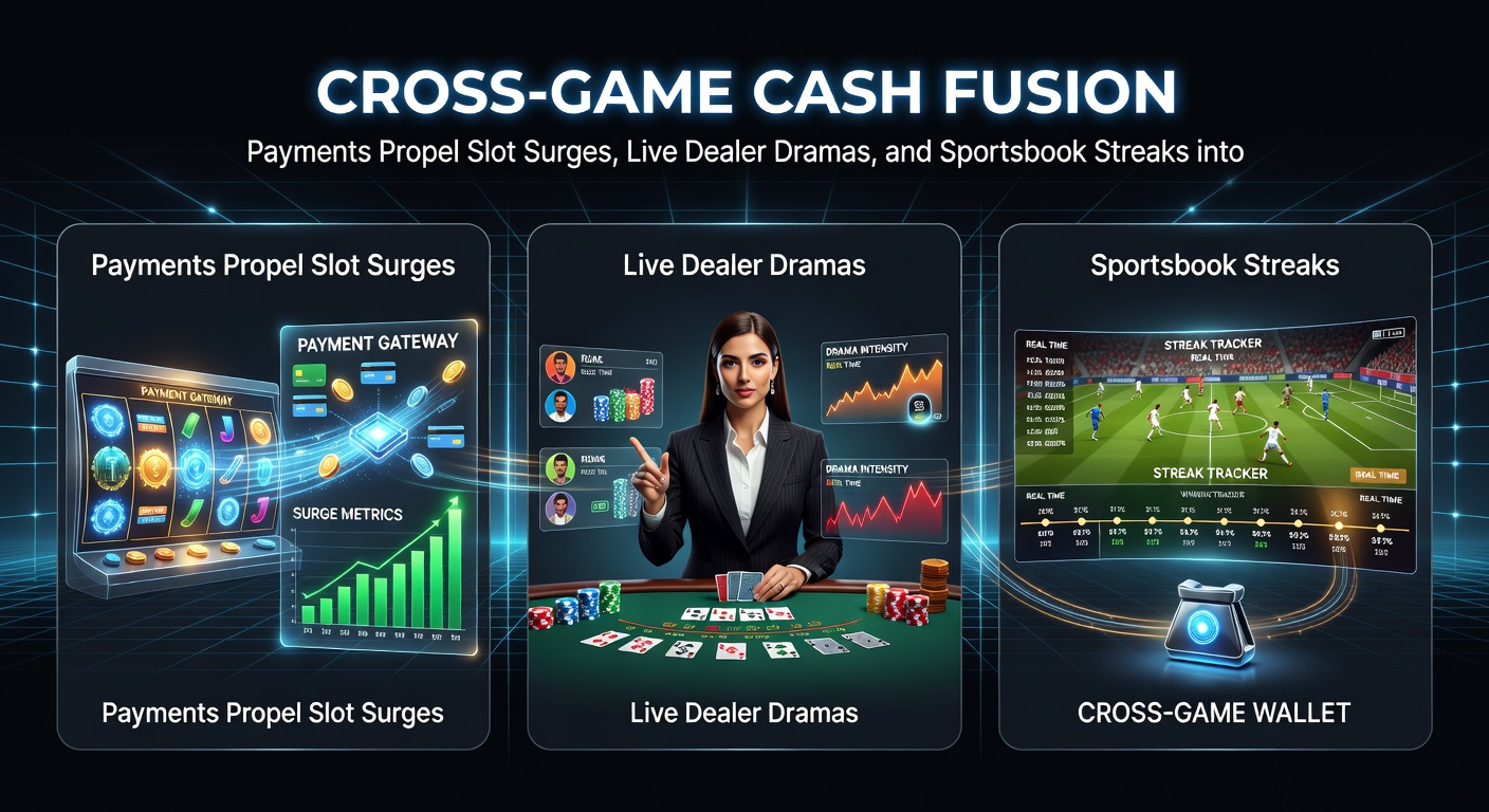 Vibrant casino dashboard displaying interconnected balances for slots, live dealers, and sportsbooks leading to a glowing VIP emblem