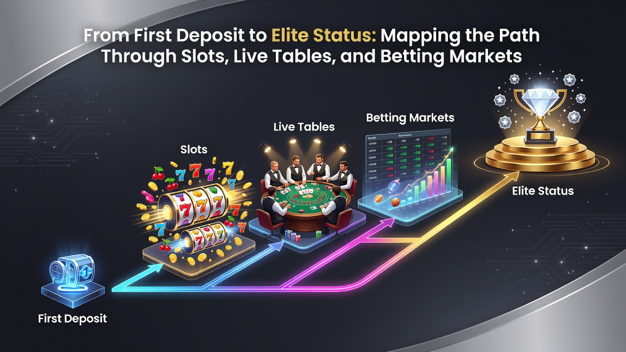 Depiction of integrated casino gameplay across live tables, slots, and sports betting with various payment methods