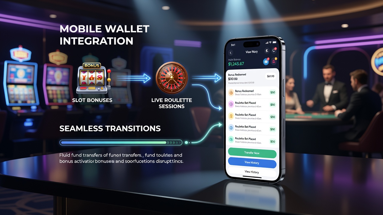 Smartphone displaying accumulated VIP progress from combined slot, roulette, and sportsbook activity via mobile wallet