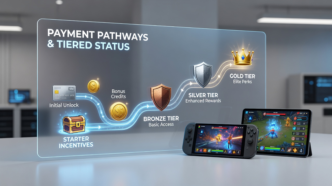 Diagram illustrating payment flow from starter incentives to VIP tier unlocks in mobile games