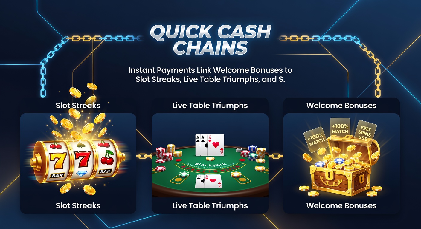 Vibrant scene of a live dealer roulette wheel spinning amid slot reels and sports betting slips, connected by glowing payment lightning bolts leading to VIP lounge doors