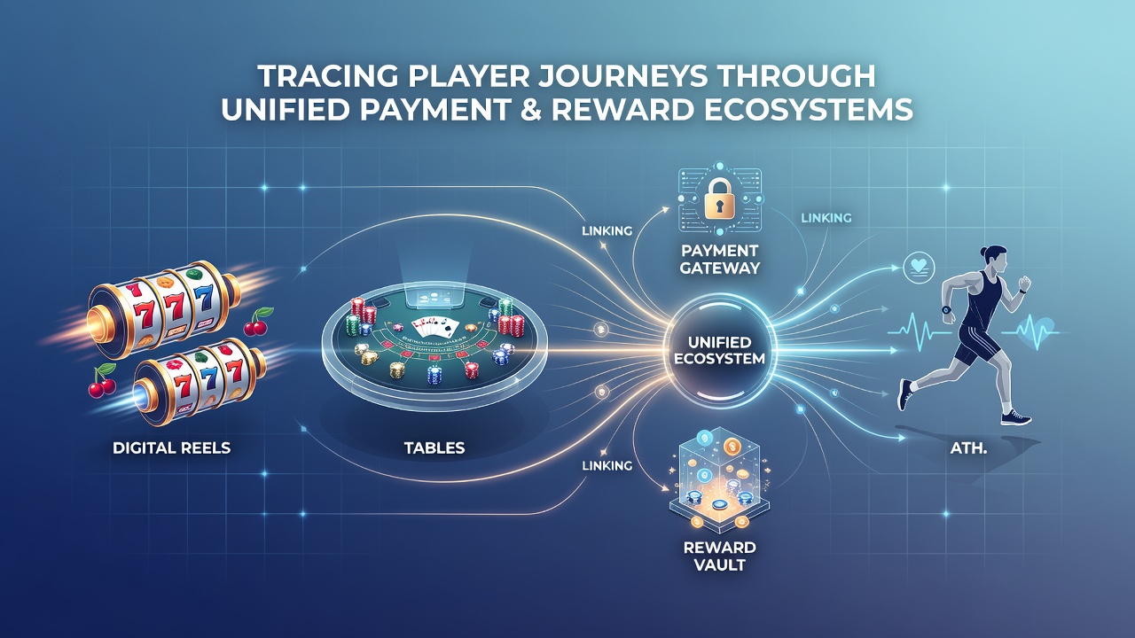 Illustration of mobile interface showing unified wallet balances across slots, live tables, and sports betting sections